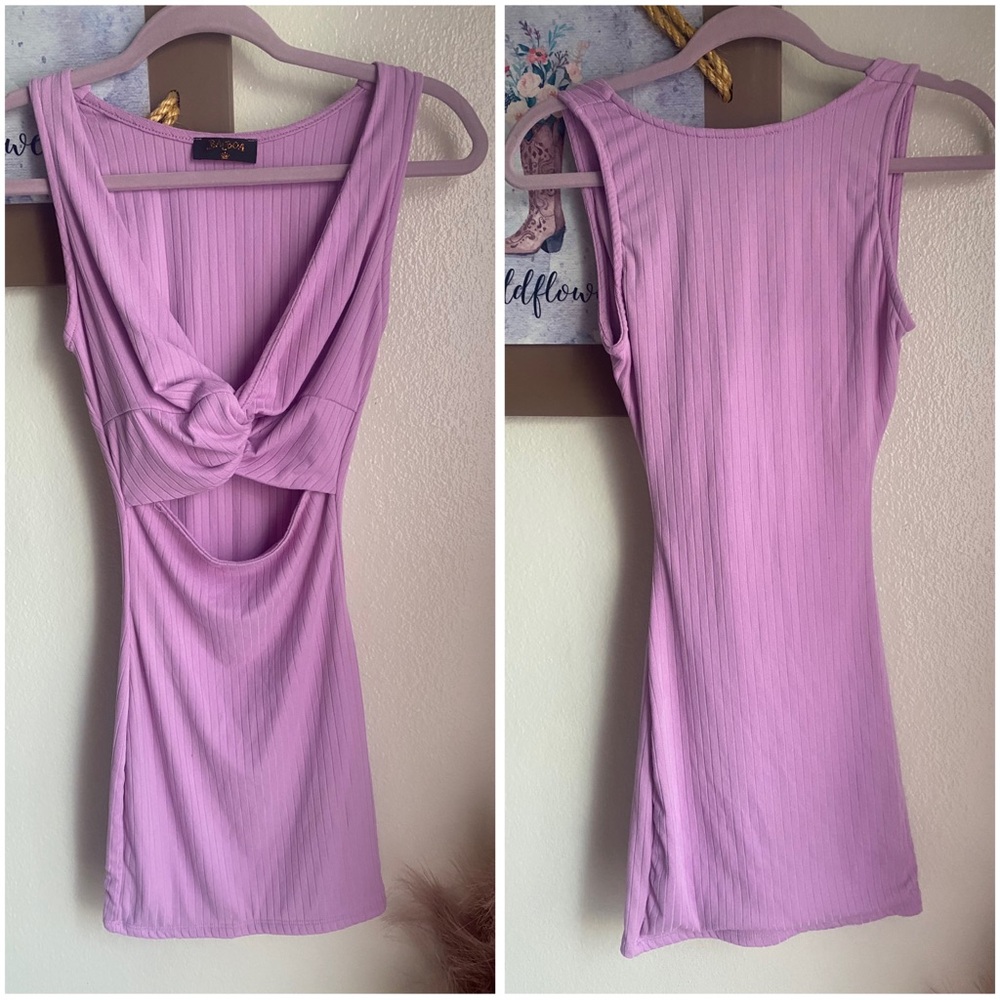 Lavender Knot Front Cut Out Dress
